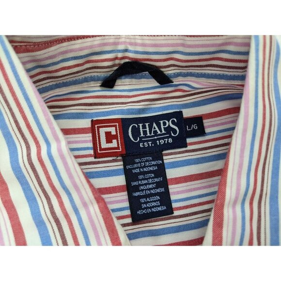 Chaps Men's Shirt Size L Red White Blue Striped Long Sleeve Button-Up - Picture 5 of 12
